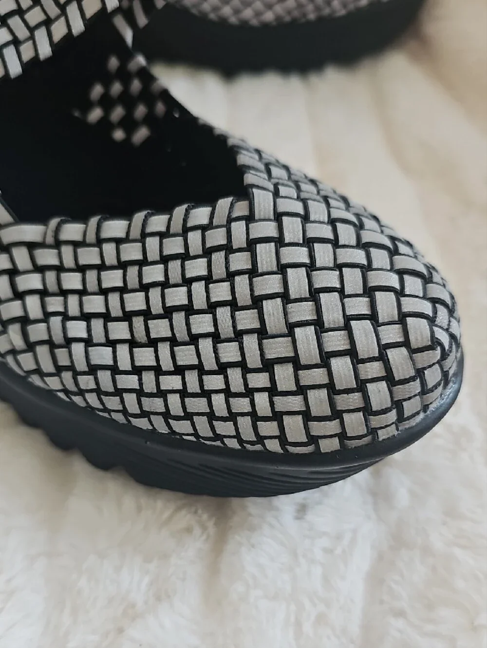 bernie mev. Black and White Woven Mary Jane Wedge